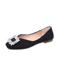 欧美2022春秋新款述尚水钻金属扣女鞋平底百搭方头单鞋女伴娘婚鞋