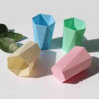 OLOEY一只装小麦秸秆塑杯刷牙杯情侣素色环保圆形棱形漱口杯水杯创意塑料杯