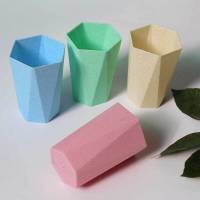 OLOEY八只装小麦秸秆塑杯刷牙杯情侣素色环保圆形棱形漱口杯水杯创意塑料杯