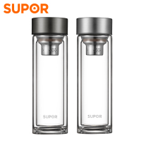 苏泊尔(SUPOR)耐热玻璃杯男女士双层隔热商务高档办公水杯简约便携随手家用304不锈钢茶滤泡茶杯KC33DU10
