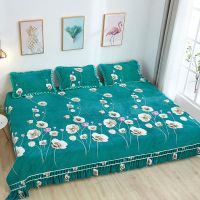 水晶绒床盖榻榻米床裙炕铺垫大花边保暖床罩单件夹棉加厚防滑床单