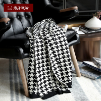 丨黑白千鸟格毯子纯棉毛毯被子午睡毯单人空调毯沙发毯