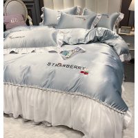 网红ins风仙女水洗真丝四件套冰丝裸睡丝滑床单被套公主床笠夏季4