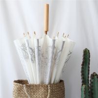 晴雨伞两用日式复古风竹伞长柄遮阳伞直杆竹杆国潮白伞黑胶伞