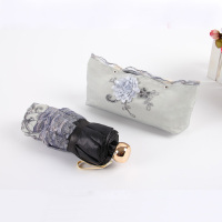 韩版太阳伞女防晒防紫外线蕾丝刺绣三折绣花遮阳黑胶公主晴雨两用