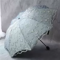 遮阳伞女 复古网纱刺绣花朵双层黑胶太阳伞三折叠晴雨伞两用
