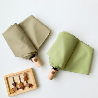 日式文艺风素色创意木柄三折叠全自动动晴雨伞简约情侣男女