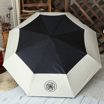 山茶花三折叠黑胶防晒紫外线全自动小香风晴雨伞女男遮太阳伞