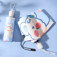 可爱北极熊插画师手绘五折全自动折叠遮阳防晒防紫外线迷你太阳伞