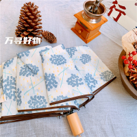 日系双面花小清新雨伞碎花ins森系折叠携三折实木手柄韩版学生