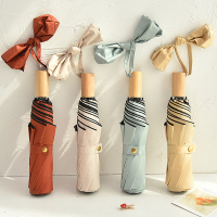 ins风复古木柄太阳伞防晒防紫外线遮阳伞折叠黑胶两用晴雨伞纯色