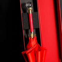 结婚新娘伞长柄婚庆出嫁中国风纯红色女生高档轻奢