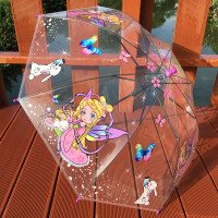 新品蝴蝶公主透明儿童男女孩小学生幼儿园卡通可爱长柄伞创意