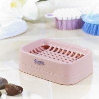 茶花(CHAHUA)双层香皂盒沥水肥皂盒旅行创意欧式浴室无盖塑料便携双格防水2213颜色随机