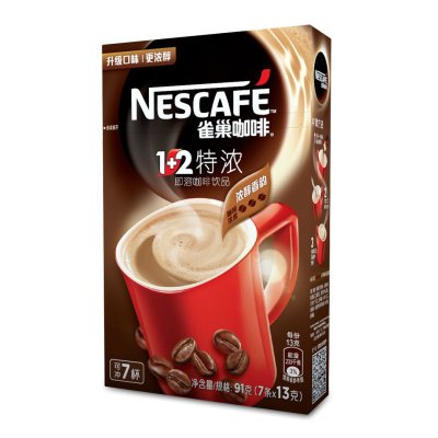 雀巢(Nestle)咖啡 速溶 1+2 特浓 微研磨 冲调饮料 7条91g 蔡徐坤同款