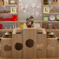 草野家具展示茶几中式组合简约现代中岛柜阶梯桌茶叶店原木高低实木阶梯架五件套CY-8116型