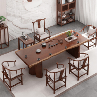 草野家具新中式原木大板桌泡茶桌椅组合禅意功夫一体实木茶台茶几五件套CY-2195型