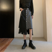 伊努特不规则半身裙春装2021年新款女高腰a字设计感小众小心机牛仔裙