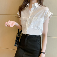 伊努特2021夏季新款韩版设计感纯色衬衫女时尚洋气无袖上衣女