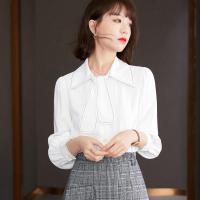 伊努特职业白色衬衫女士2021春款时尚蝴蝶结领带别致上衣设计感法式衬衣
