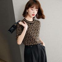 伊努特针织衫短袖上衣女2021春夏新款圆领冰丝薄款毛衣五分袖春秋打底衫