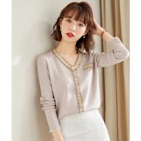 伊努特针织衫秋冬新款女内搭小香风V领上衣打底衫非羊毛衫早秋女士毛衣