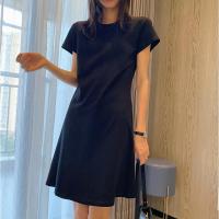 伊努特2021年夏季新款连衣裙春款女宽松短袖裙子长款黑色大码T恤裙懒人