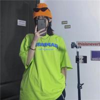 伊努特春装2021年新款韩版ins复古短袖t恤女嘻哈网红宽松绿色上衣学生潮