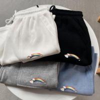 伊努特裤子女夏季2021年新款百搭高腰运动裤阔腿裤彩虹条纹休闲裤ins潮