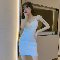 伊努特网红夜场女装针织褶皱抹胸露背修身显瘦包臀短裙子性感吊带连衣裙