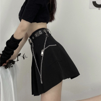 伊努特春秋季韩版大码胖mm高腰工装A字半身裙女学生宽松显瘦百褶短裙子