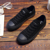 伊努特全黑色女鞋帆布鞋情侣布鞋韩版平底工作鞋板鞋小黑鞋休闲鞋潮