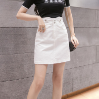 伊努特松紧腰牛仔半身裙女2021夏季新款高腰a字显瘦白色弹力包臀短裙子
