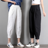 伊努特七分休闲裤子女2021年新款春夏季显瘦百搭薄款棉麻小脚亚麻哈伦裤