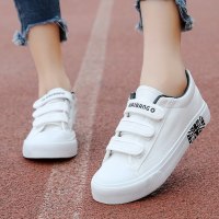 伊努特夏季魔术贴白色帆布鞋女鞋小白鞋百搭初中学生中大童运动板鞋