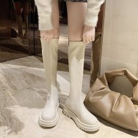 伊努特沐琹长筒靴子女骑士靴2021新款中筒春秋单靴女士拉链网红时尚白色长靴