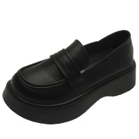 伊努特女鞋2021新款ins厚底英伦风单鞋女秋季复古小皮鞋黑色厚底乐福鞋