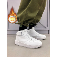 伊努特高帮男鞋冬季保暖加绒运动鞋子男生厚底魔术贴白色板鞋二