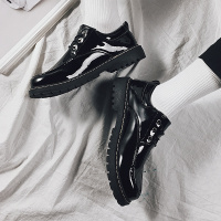 枫述春季皮鞋男黑色韩版潮流百搭学生潮鞋英伦休闲青少年圆头低帮马丁