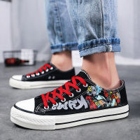 枫述2021春季新款低帮帆布鞋男韩版潮流百搭休闲涂鸦透气潮鞋布鞋夏季