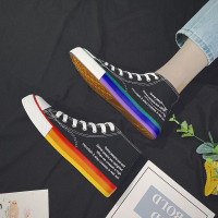 枫述2021春季新款高帮帆布鞋男韩版百搭黑色潮鞋潮流板鞋网红中帮布鞋