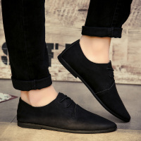 枫述理发师鞋黑色男士尖头休闲小皮鞋潮流夏季复古英伦风青年潮鞋男鞋