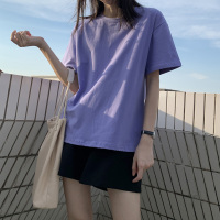 枫述夏装香芋紫色t恤女短袖宽松半袖韩版新款纯棉上衣原宿风t桖打底衫