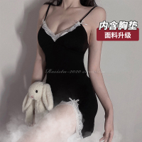 枫述RESISTU 带胸垫显身材 纯棉吊带私房性感蕾丝睡衣睡裙女夏季薄款