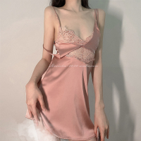 枫述RESISTU 肌肤之亲 性感蕾丝美背绑带冰感丝吊带睡裙缎面薄款睡衣