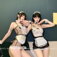 枫述resistu 黑色诱惑女佣装 性感透明吊带睡衣内衣