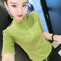 枫述短袖t恤女修身显瘦纯色韩版百搭洋气小衫半高领打底衫半袖上衣潮