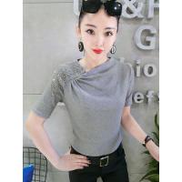枫述欧洲站2020新款夏季短袖t恤女修身显瘦时尚重工钉珠打底衫女装潮