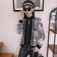 枫述雪纺衬衫女2021年新款春季金丝绒拼接盘扣洋气打底衫妈妈装上衣潮