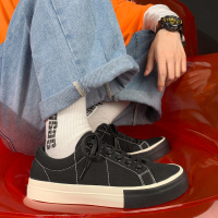 枫述2021春季黑色复古小众设计帆布鞋易烊千玺同款情侣板鞋男潮流百搭